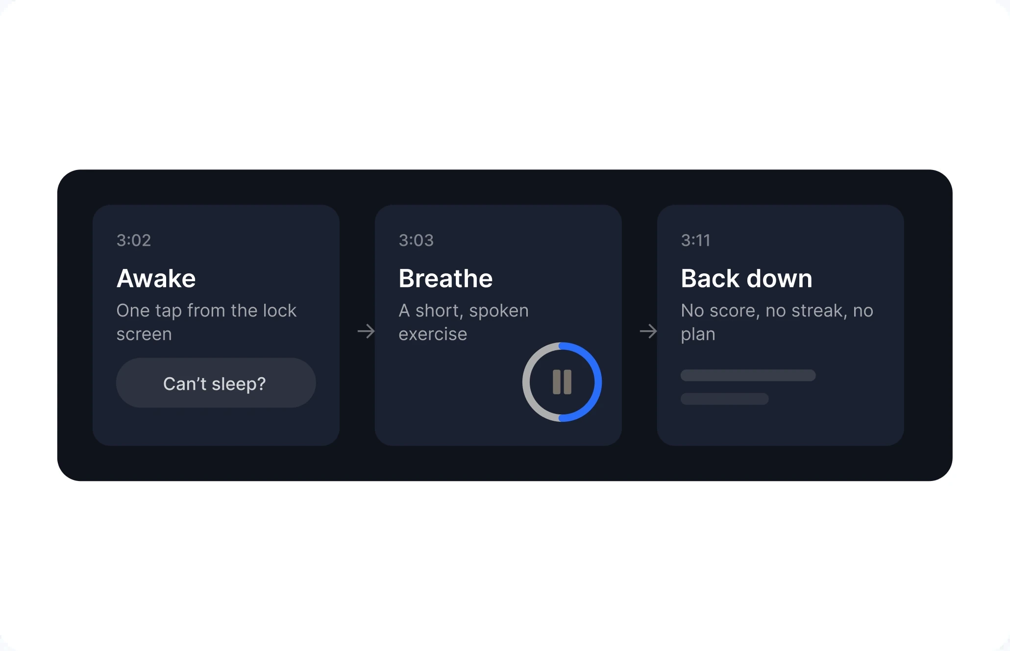 The 3am flow: awake, then a short spoken breathing exercise, then back down
