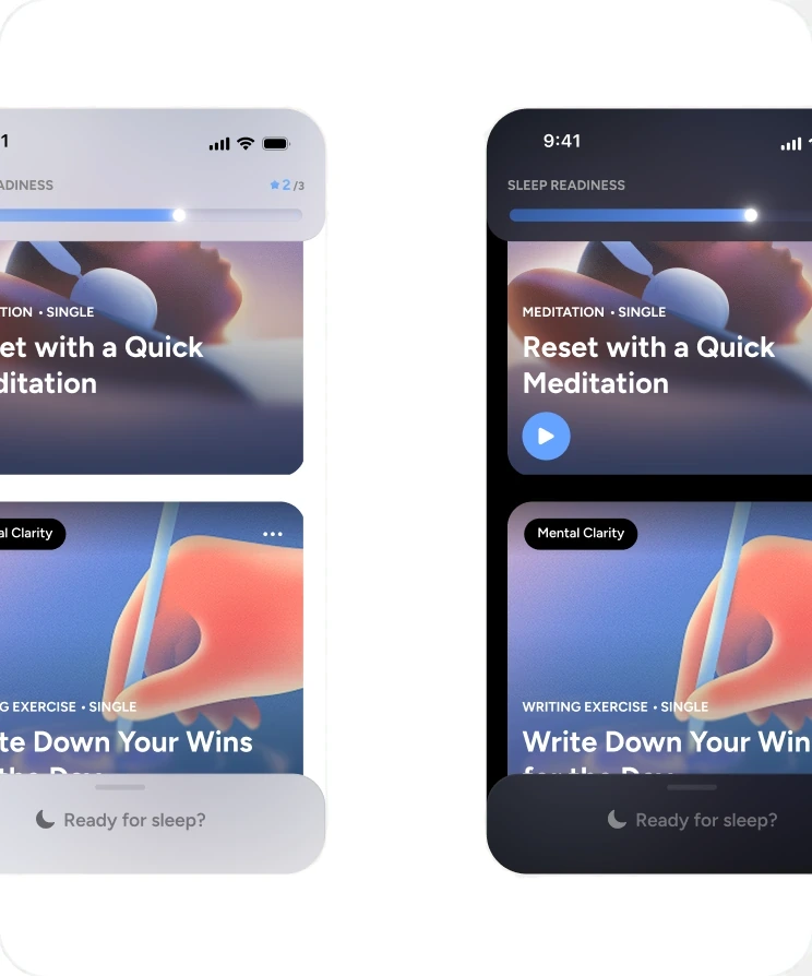 Calm Sleep's home screen side by side in light and dark