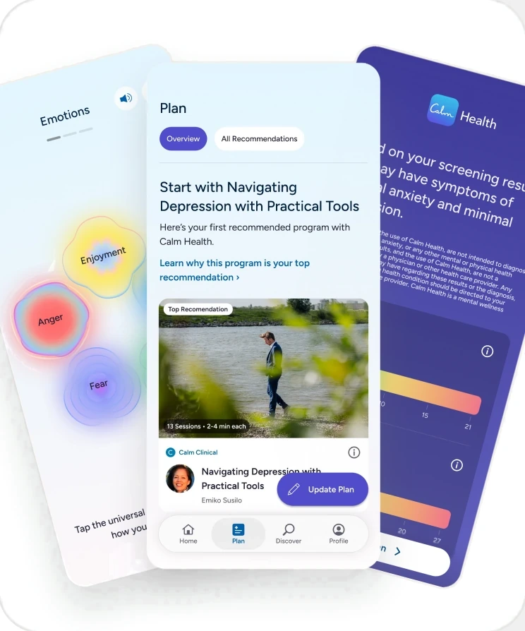 Calm Health screens built on the foundation, fanned out