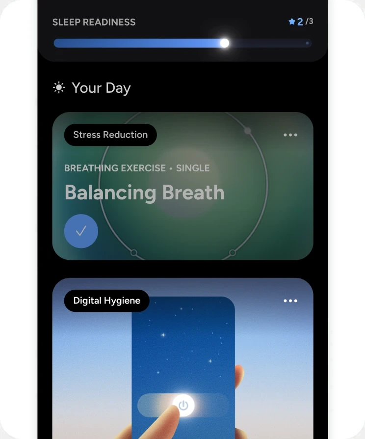 The final Your Day screen: Sleep Readiness above a short run of plan items