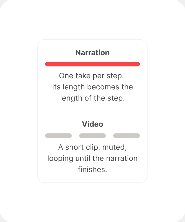A step's narration bar, with the video looping underneath until it finishes