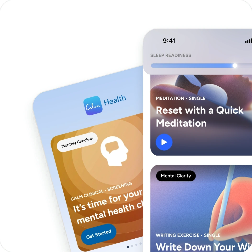 Calm Health and Calm Sleep screens side by side, both built on the foundation