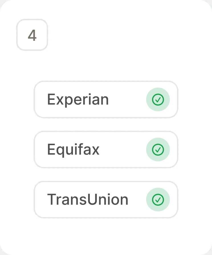 Experian, Equifax and TransUnion, each checked: one switch, same view