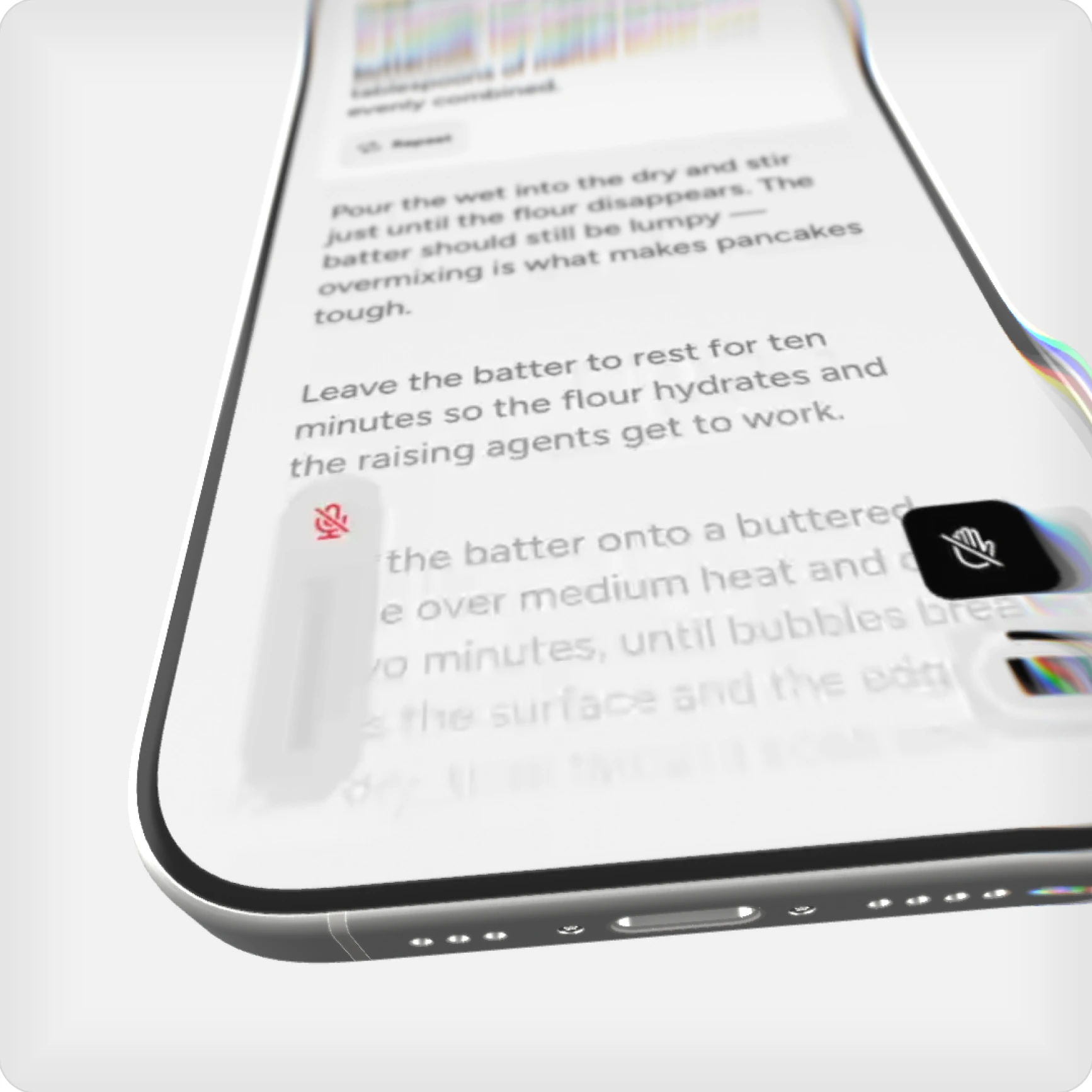 A Growl recipe step on a phone, with the listening meter beside the text