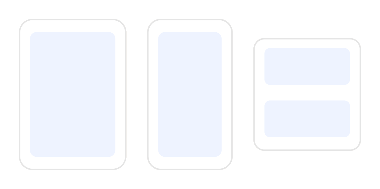 Outlines of a tablet, a phone and a desktop window