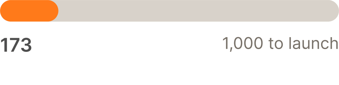 A progress bar at 173 of the 1,000 recipes needed to launch