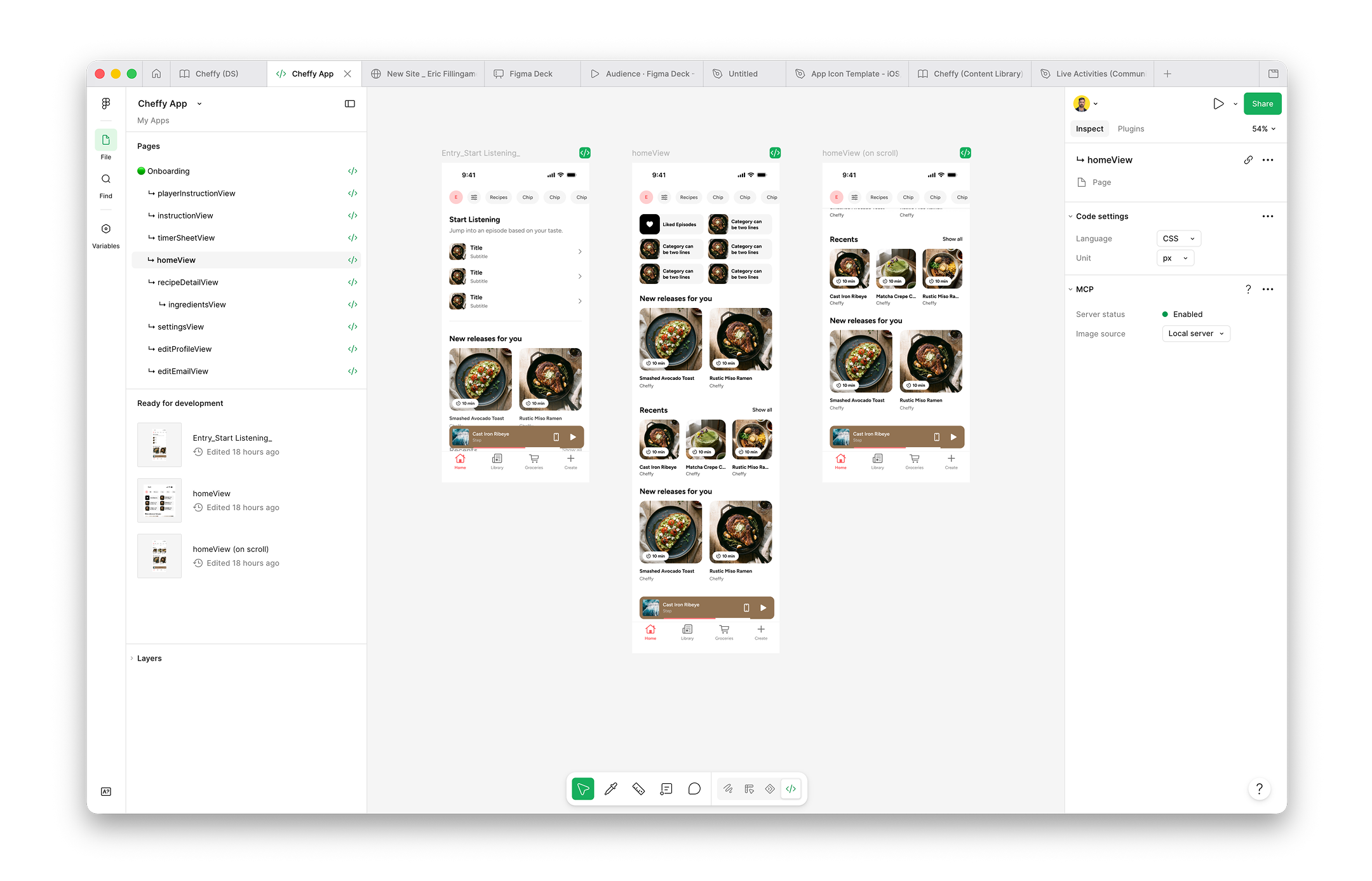 Figma file with MCP panel visible
